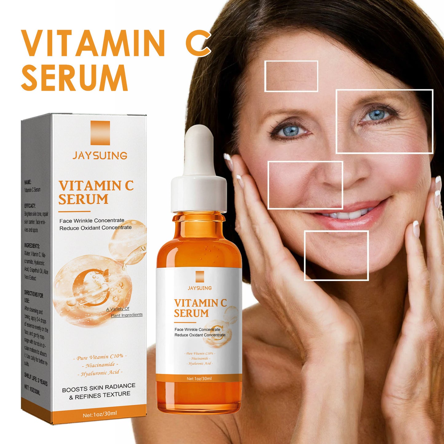 Jaysuing Vitamin C Essence Moisturizing Anti-wrinkle Hydrating Moisturizing Brightening Skin Rejuvenating Firming Repair Essence